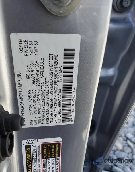 2019 Honda Cr-V Exl из США, поврежденный, VIN 5J6RW1H86KA040144